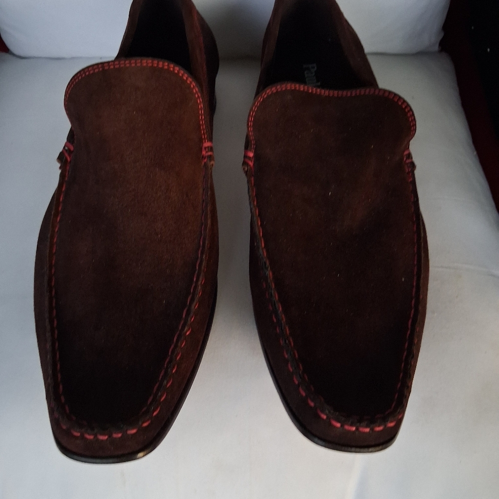 Men's Brown Suede Slip-On Loafers with Red Stitching